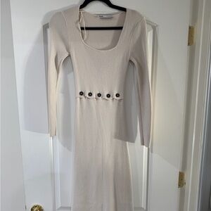 Zara Cream Long Sleeve Bodycon Dress